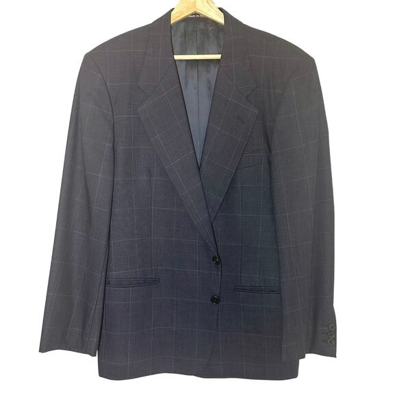 Vtg. VALENTINO Uomo Men’s Suit Jacket Blazer 42 S 100% Virgin Wool Navy Plaid - Picture 1 of 7